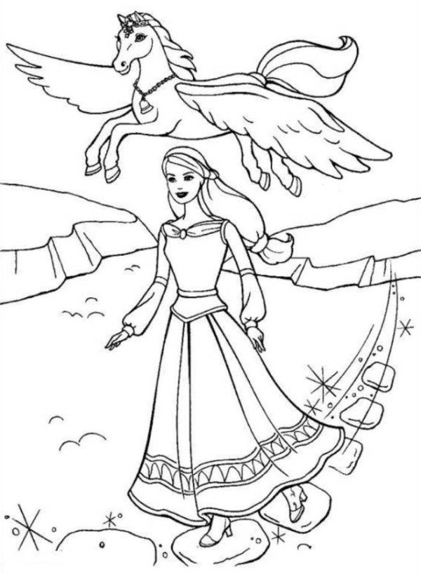 600x819 Barbie And Pegagus Magic Horse Coloring Page