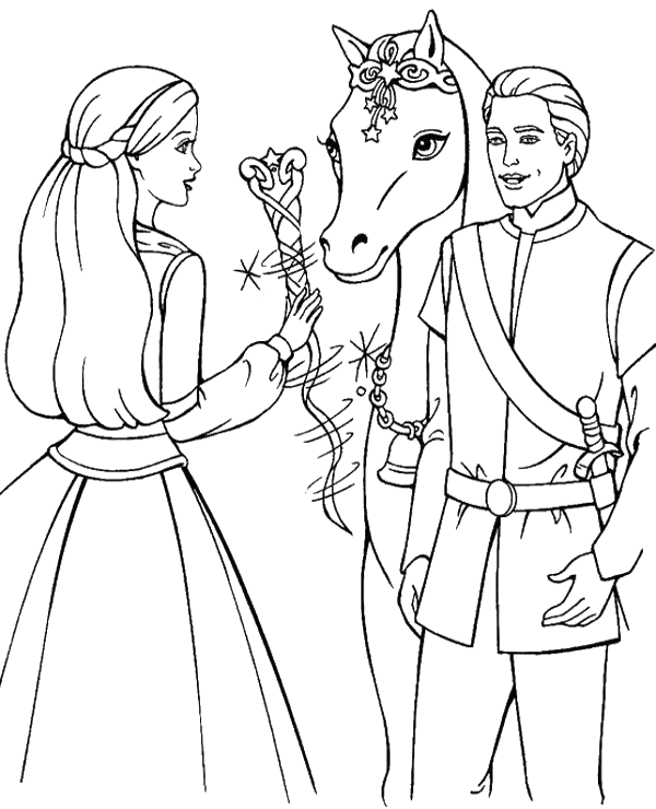 600x740 Barbie, Ken And Horse Coloring Page