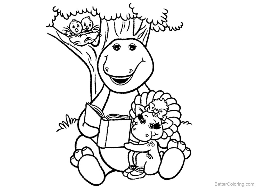 1000x730 Barney Coloring Pages Reading Under The Tree