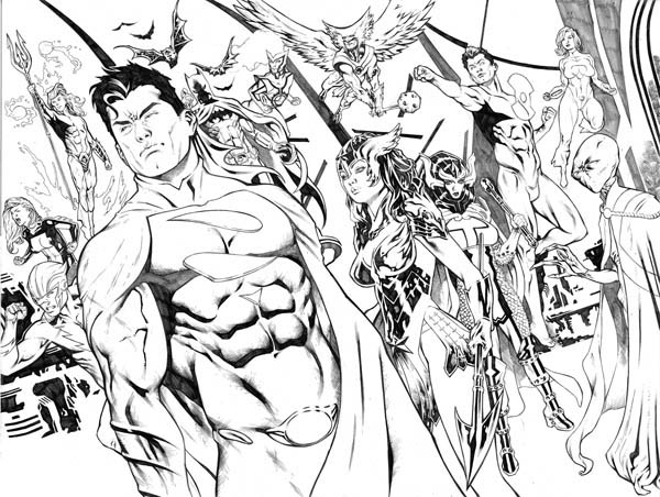 600x452 The Justice League Ready For Battle Coloring Page