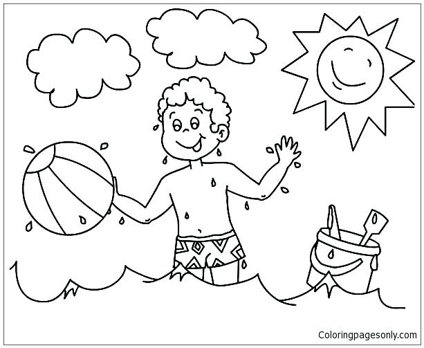 613x503 A Boy Playing With His Beach Ball Coloring Page Free Coloring