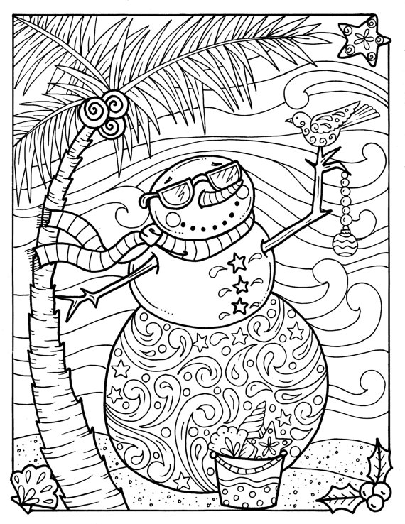 570x738 Tropical Snowman Coloring Page Adult Coloring Beach Holidays