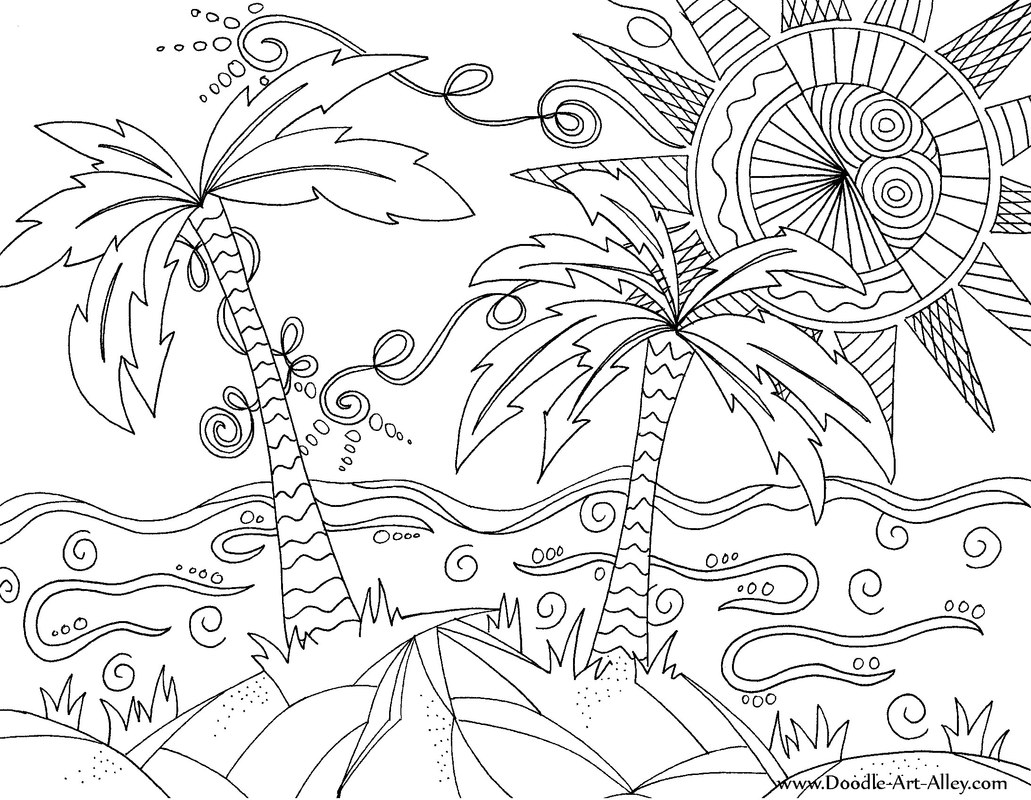 1031x800 Beach Scene Coloring Page Free Printable Pages