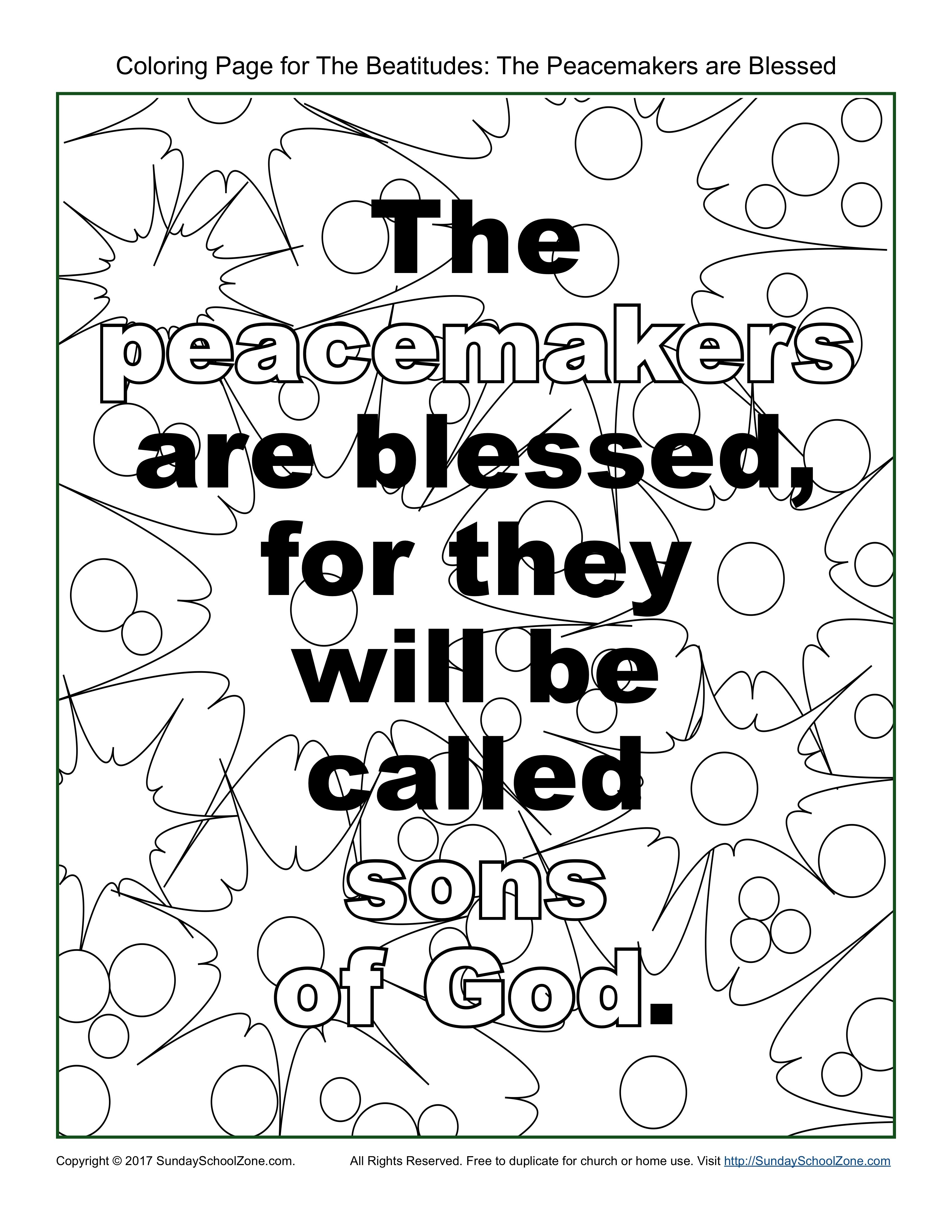 3400x4400 Peacemakers Beatitudes Coloring Page On Sunday School Zone