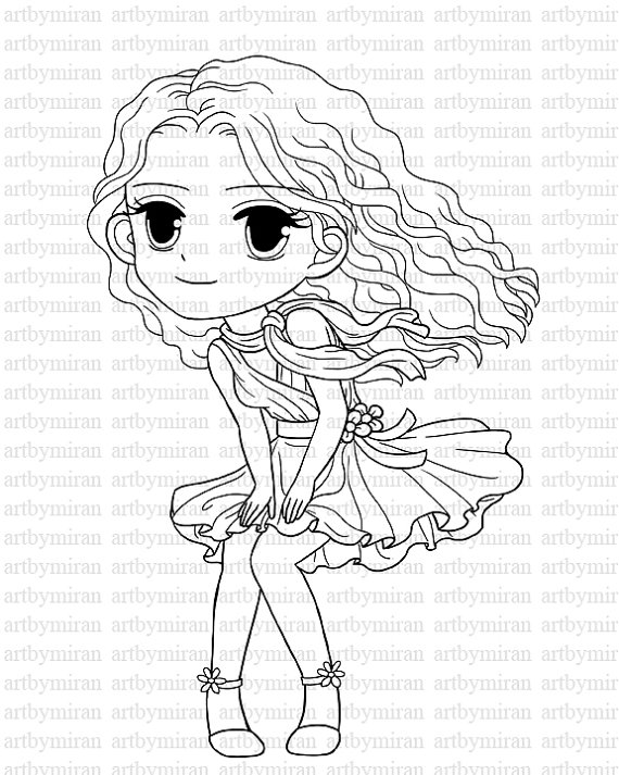 570x713 Digi Stamp Sweet Pretty Girl Coloring Page