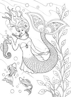 236x320 Free Beautiful Mermaid Adult Coloring Book Image