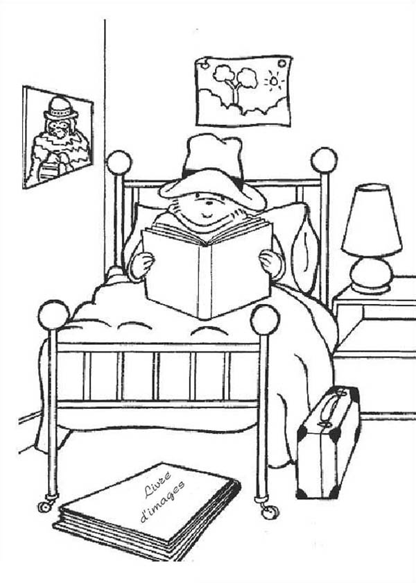 600x840 Paddington Bear Reading A Book On His Bed Coloring Page Color Luna