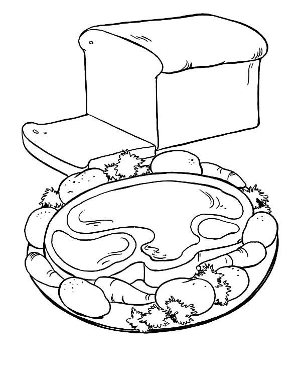 600x734 Healthy Breakfast With Meat And Bread Coloring Pages Best Place