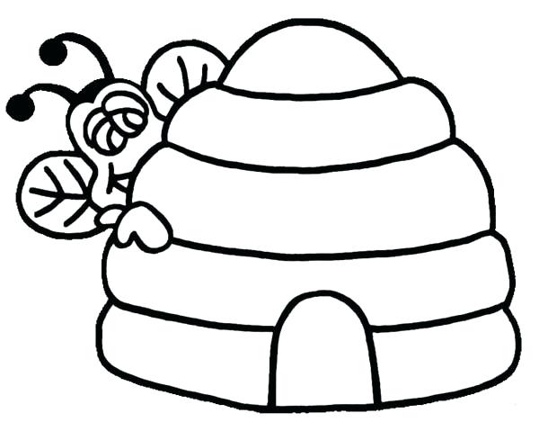 600x489 Beehive Coloring Page Bee Peeking Behind Beehive Coloring Page