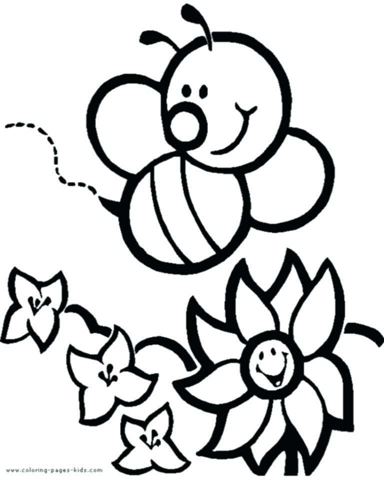 768x960 Coloring Page Bee Cartoon Bee Flower A Page To Print Out