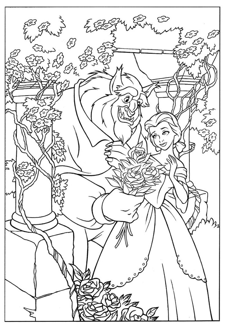 736x1075 Beauty And The Beast Coloring Pages Rose Collection Free