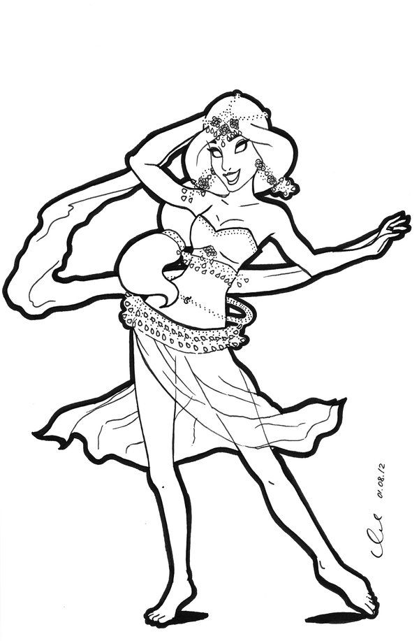 600x917 Belly Dancers Coloring Pages Jasmine Belly Dancer Lineart