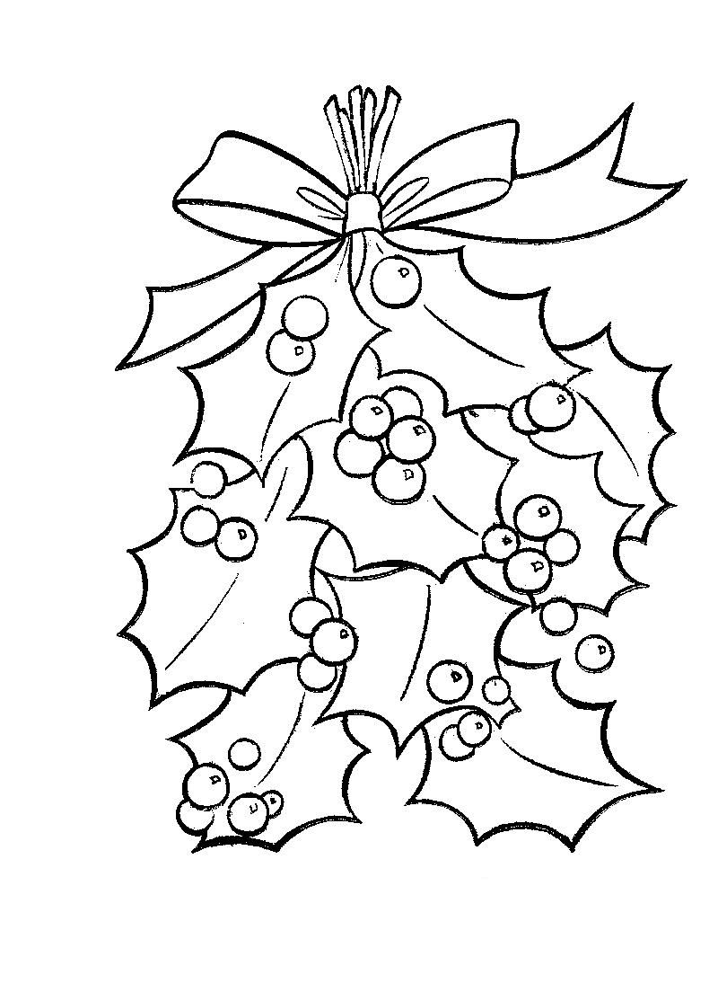 800x1104 Holly Leaves With Bright Red Berries Coloring Page