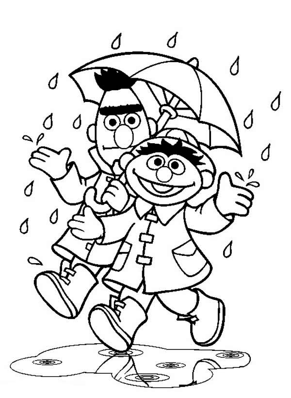 600x820 Bert And Ernie Under Umbrella In The Rain In Sesame Street