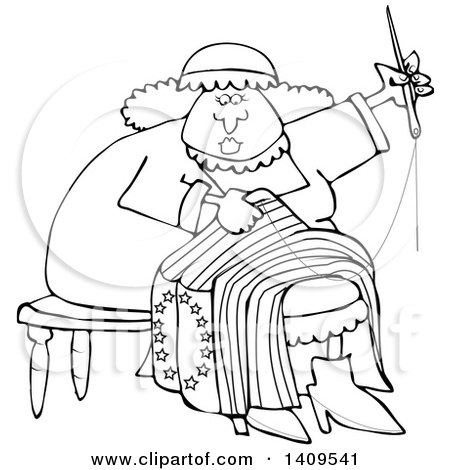 450x470 Clipart Of A Cartoon Black And White Lineart Woman, Betsy Ross