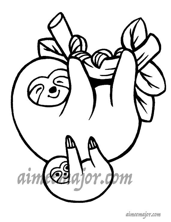 570x738 Cute Sloth Family Coloring Page