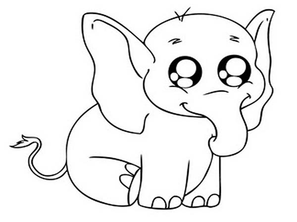 600x450 Big Eyed Elephant Coloring Page