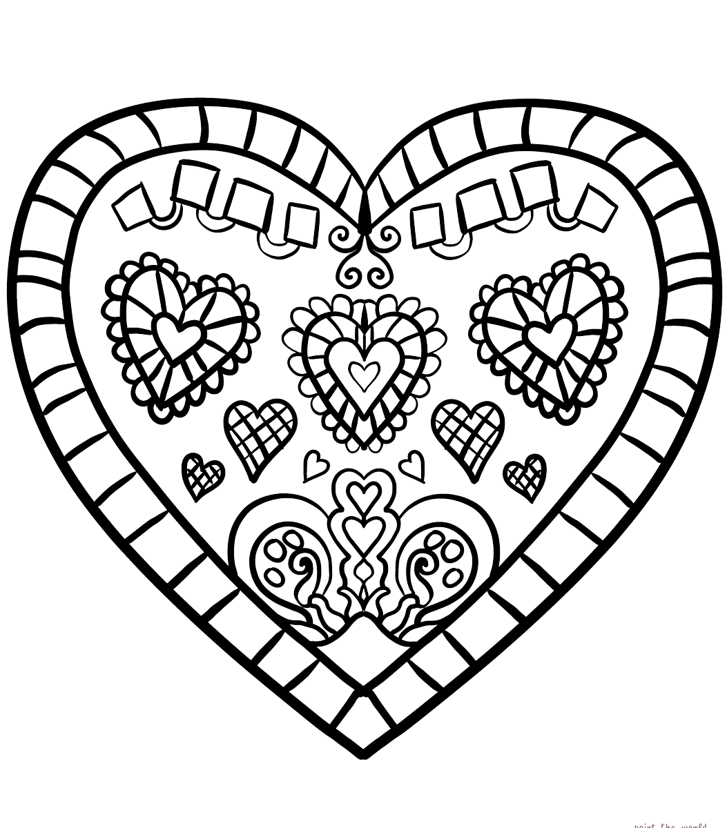 1053x1200 Valentine Heart Coloring Pages With Letter Printable For Girls