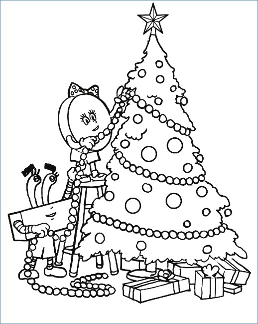 518x649 Elf Decorate Christmas Tree Coloring Pages