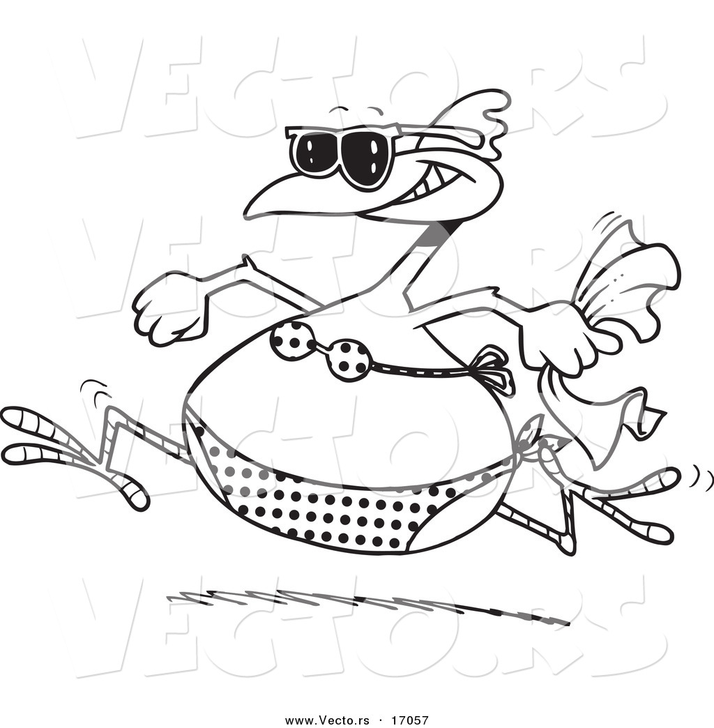 1024x1044 Vector Of A Cartoon Summer Chicken Running In A Bikini On A Beach