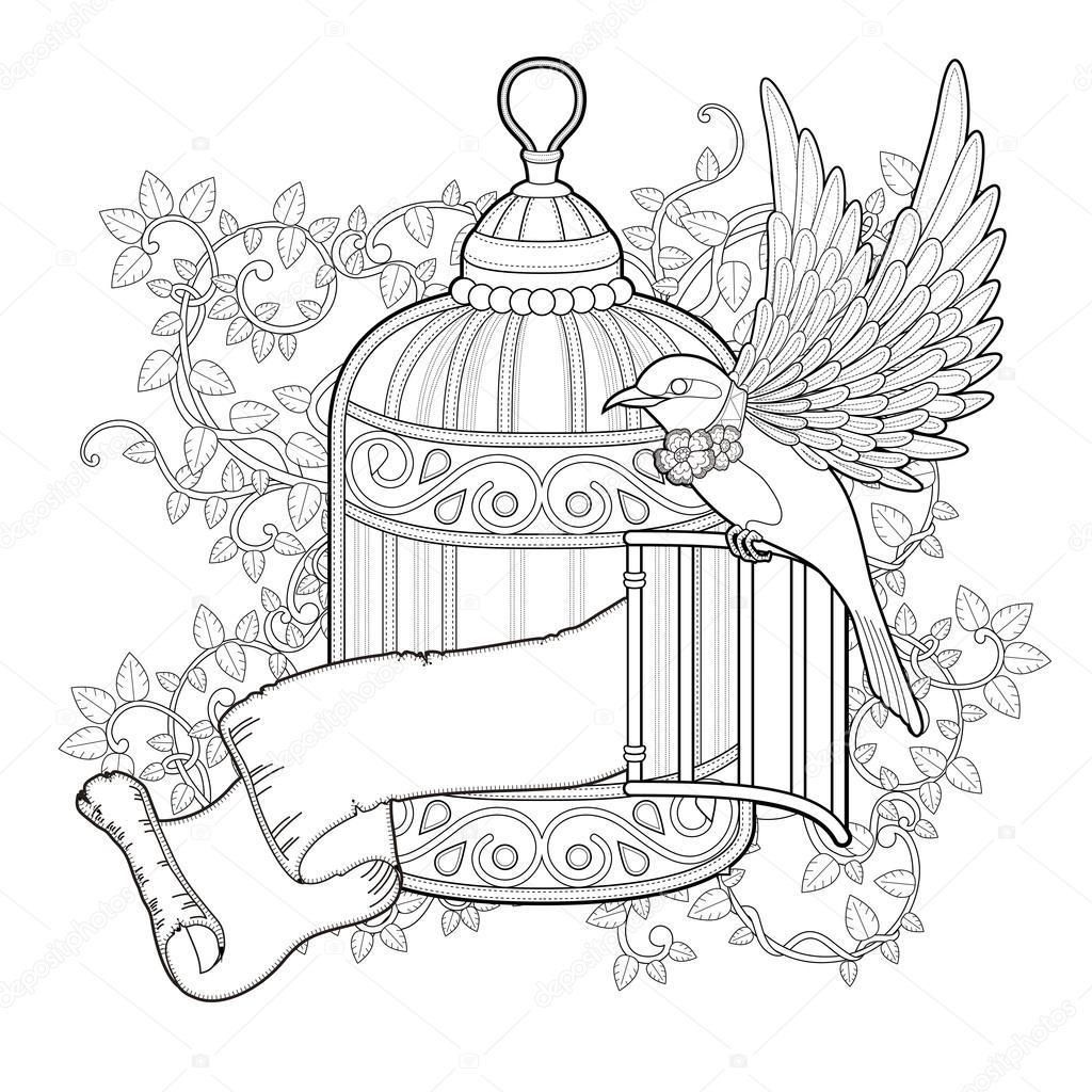 1024x1024 Coloring Page Bird Cage Coloring Sheets