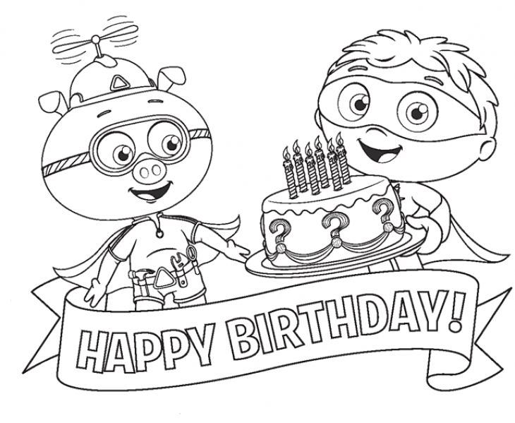 730x599 Alpha Pig And Super Why Happy Birthday Coloring Page To Print