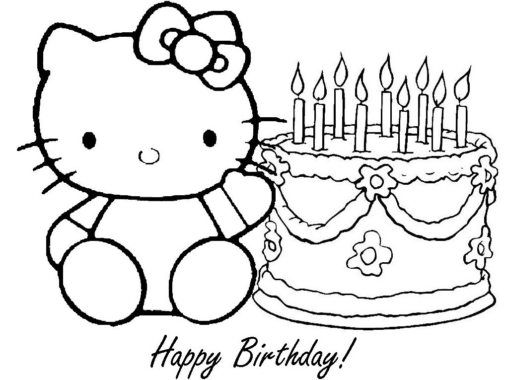 1017x765 Coloring Page Of Hello Kitty Pertaining To Birthday Pages Idea
