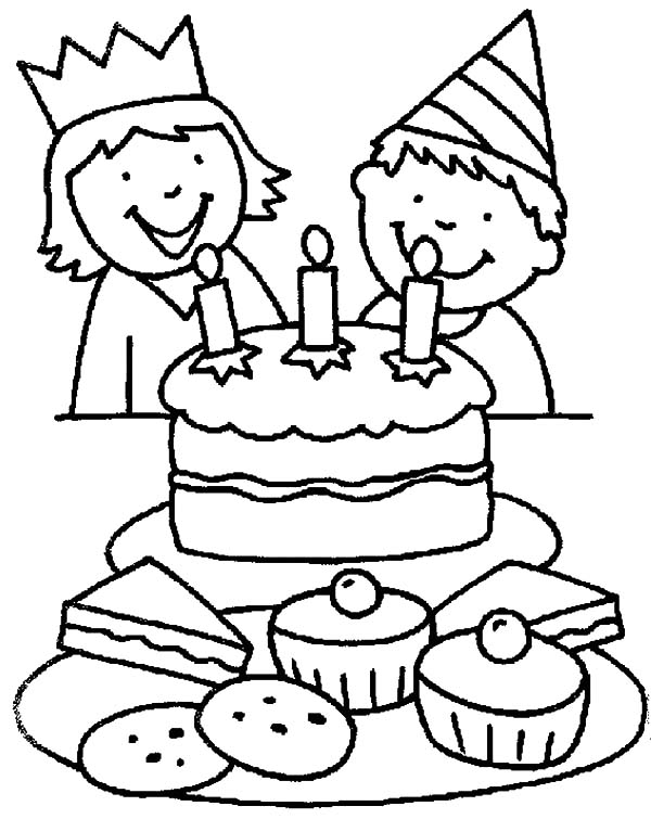 600x755 Two Kids Smiling Birthday Party Coloring Pages