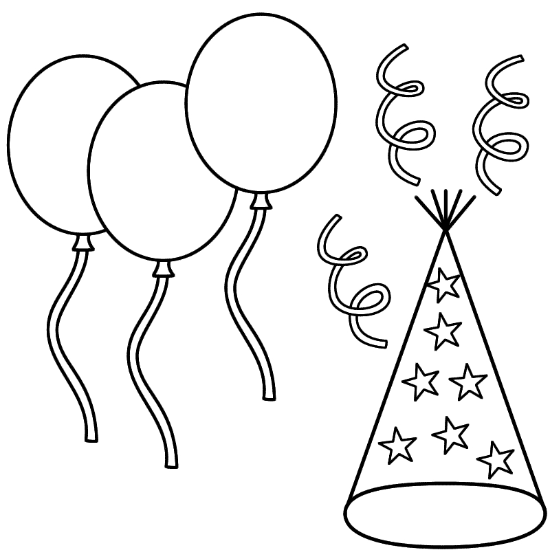 800x800 Balloons With A Party Hat And Streamers Coloring Page Chinese