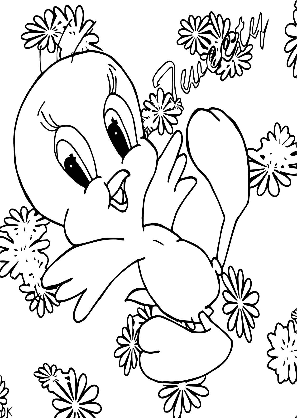 1250x1754 Awesome Tweety Flower Background Coloring Page Wecoloringpage