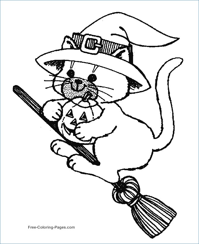 670x820 Halloween Cat And Pumpkin Coloring Pages