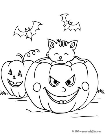 363x470 Pumpkin, Black Cat And Bats Coloring Pages