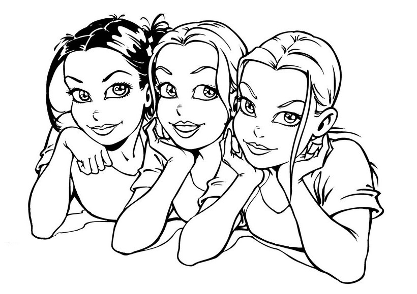 820x580 Colouring Page Of Three Smiley Girls For Girls