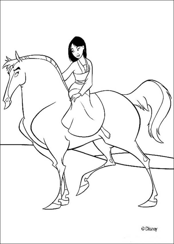607x850 Mulan And Her Handsome Black Stallion Coloring Pages