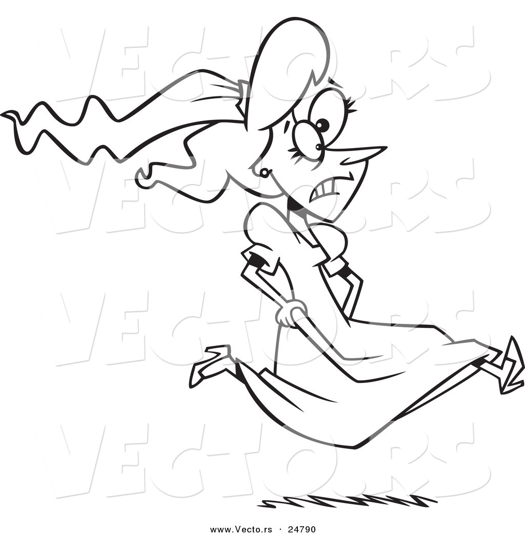1024x1044 Vector Of A Cartoon Black And White Outline Runaway Or Late Bride