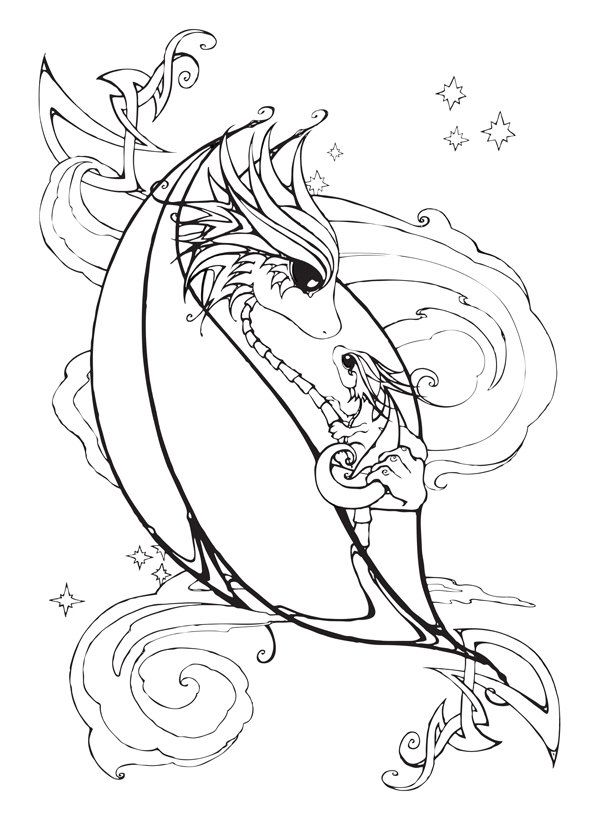 600x825 Mother And Baby Dragon Coloring Page Baby Dragon, Dragons And Etsy