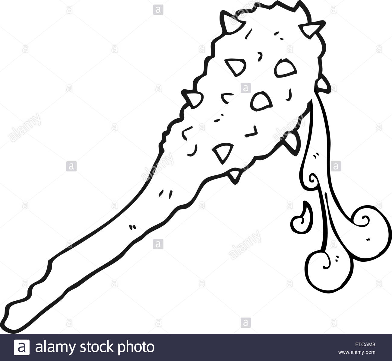 1300x1196 Freehand Drawn Black And White Cartoon Bloody Stone Age Club Stock