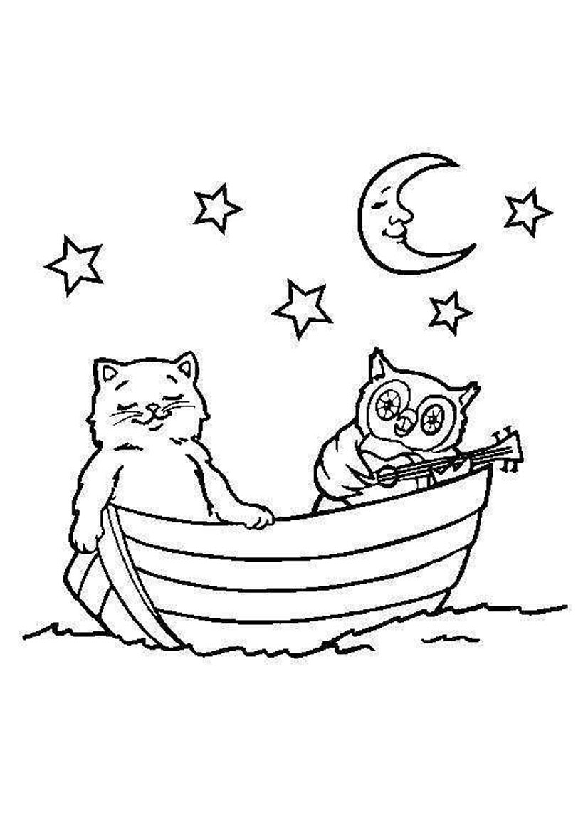 826x1169 Cat And Owl In The Boat Coloring Pages Free Coloring Pages
