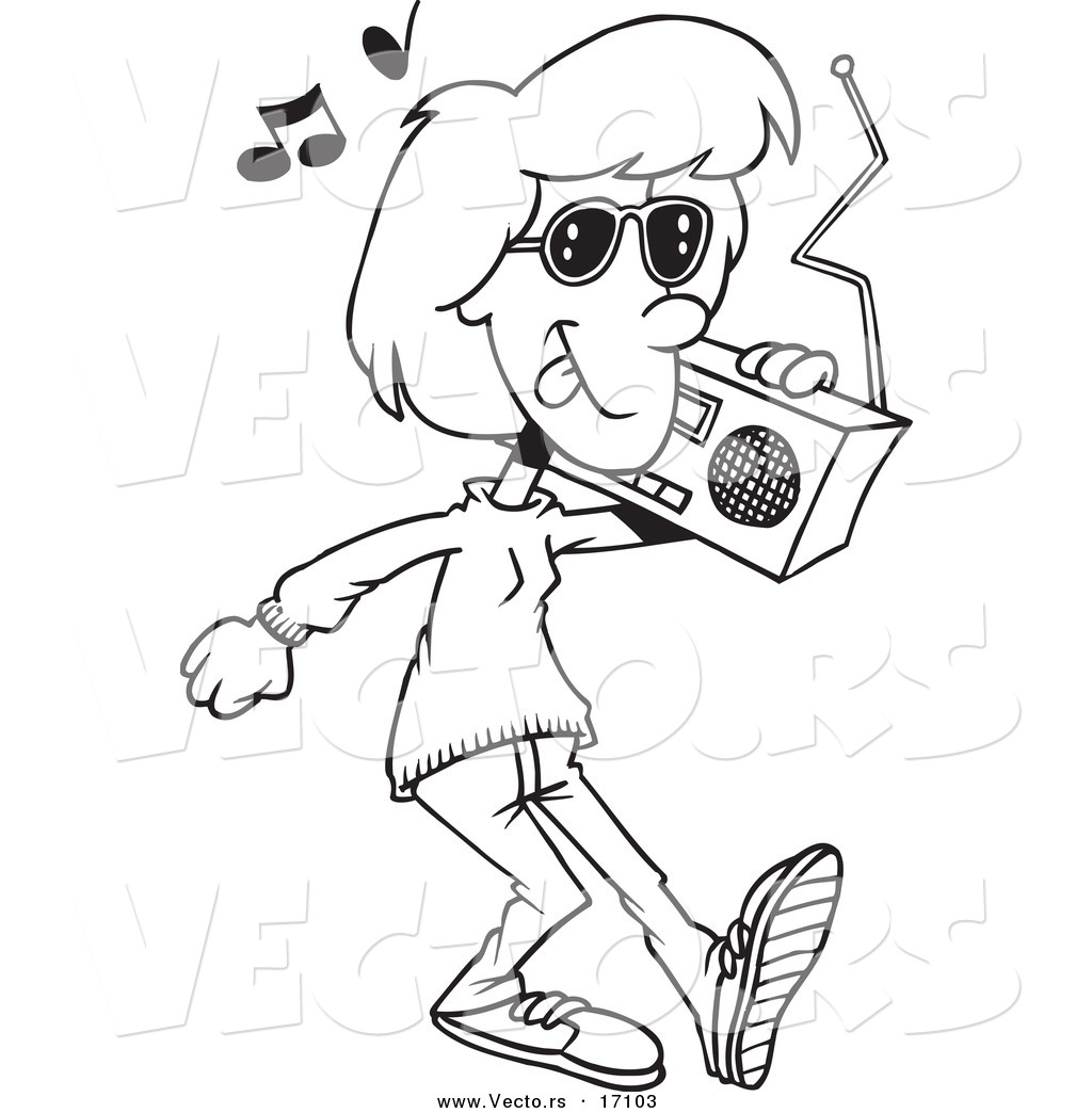 1024x1044 Vector Of A Cartoon Woman Carrying A Boom Box