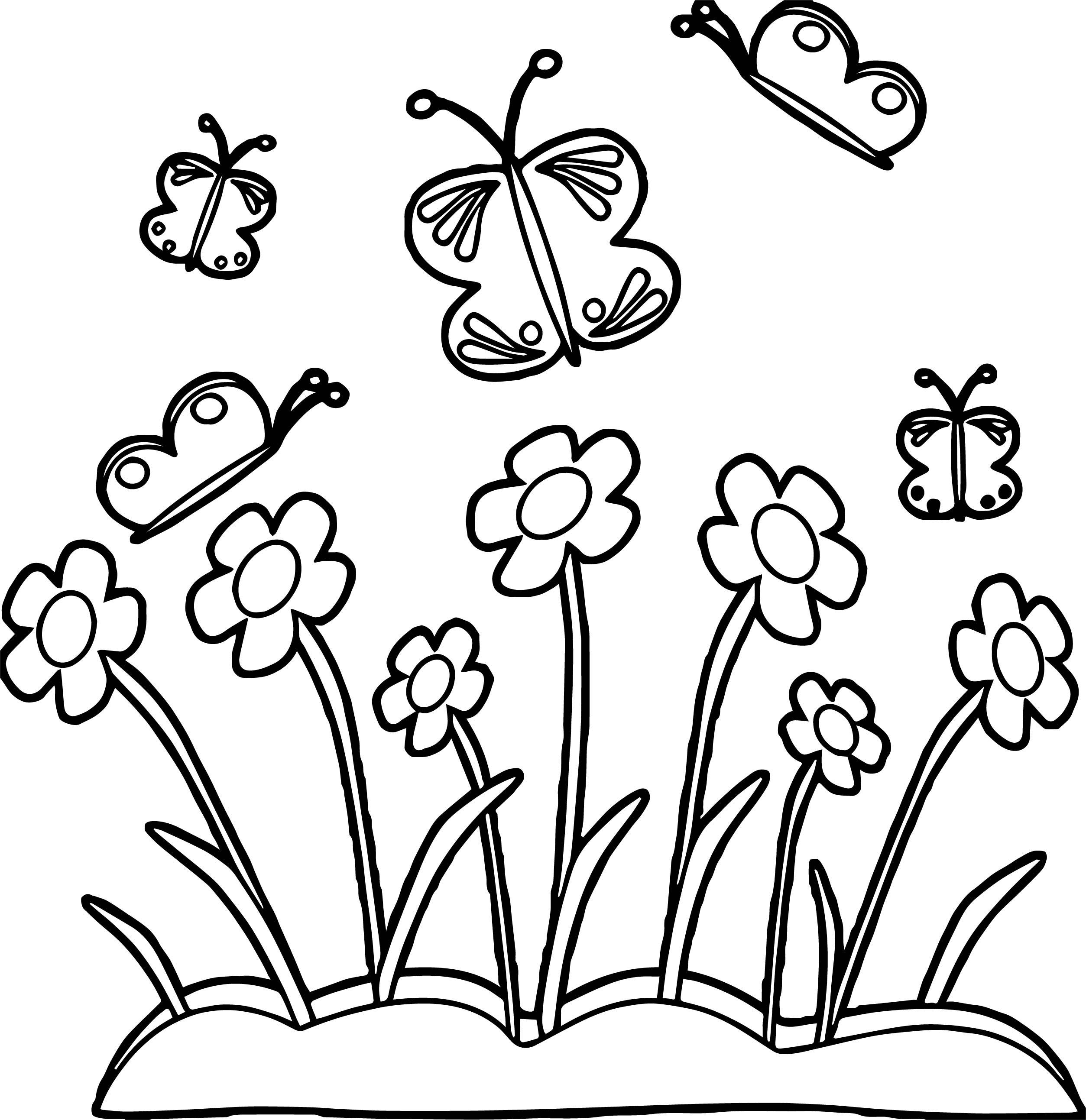 2507x2586 Marvelous Spring Flower Border And Butterflies Coloring Page Image