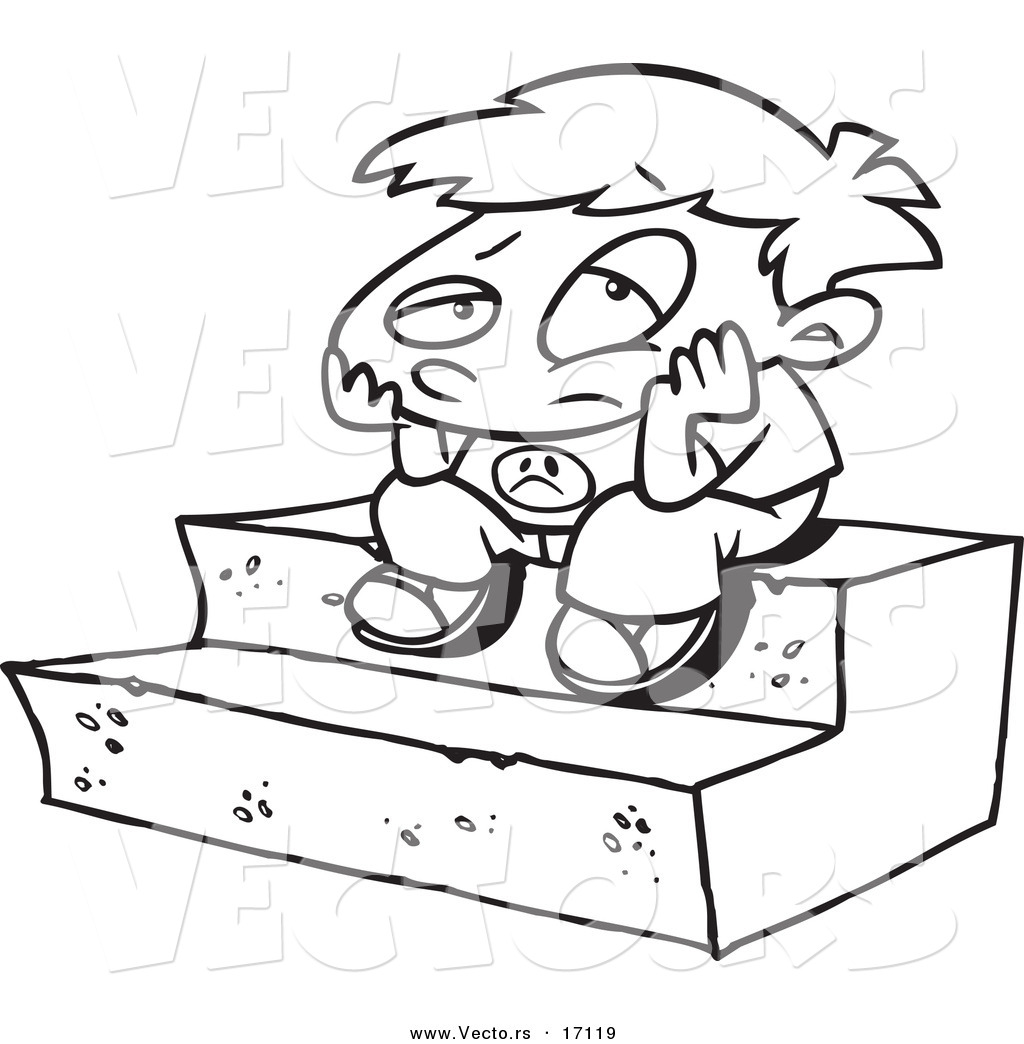 1024x1044 Vector Of A Cartoon Bored Boy Sitting On Steps