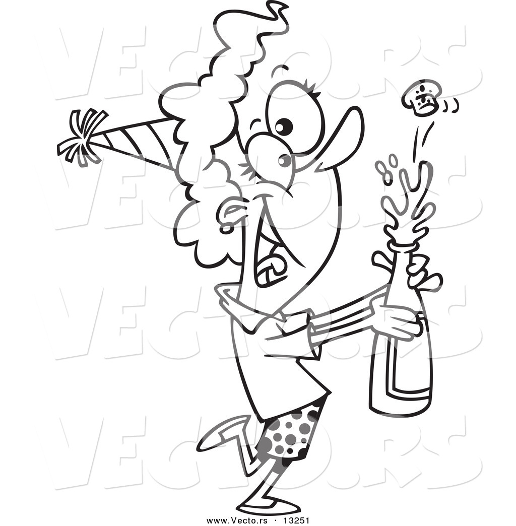 1024x1044 Vector A Cartoon New Year Woman Popping Open A Bottle