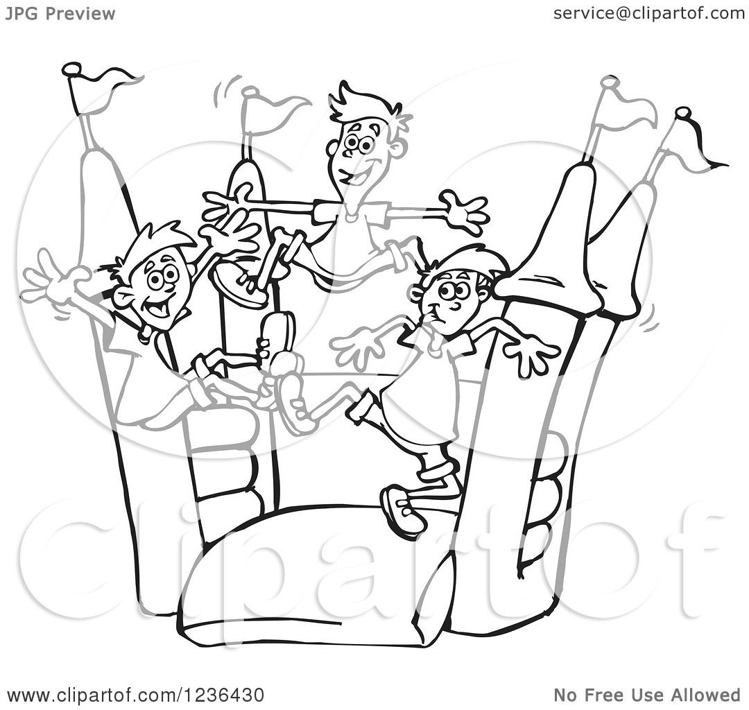 1080x1024 Clipart Of Black And White Boys Jumping On A Castle Bouncy House