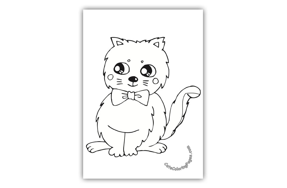 960x630 Cat With Bow Tie Coloring Page