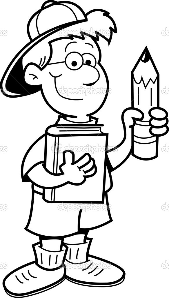 583x1023 Cartoon Illustration Of A Boy Holding A Pencil For A Coloring Page