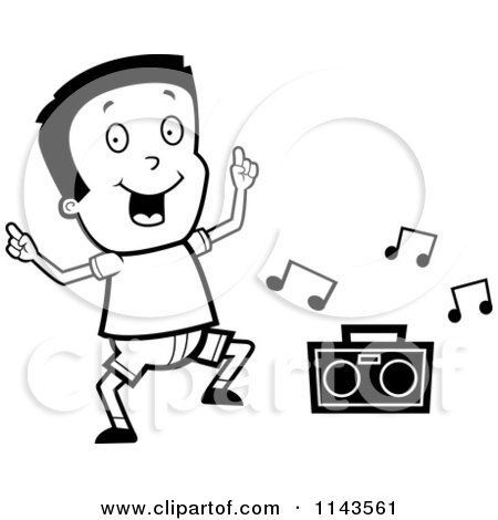 450x470 Cartoon Clipart Of A Black And White Happy Boy Dancing To Music