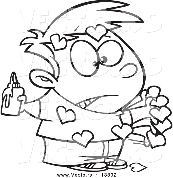 600x620 Vector Of A Cartoon Messy Boy With Valentine Hearts Glued All Over