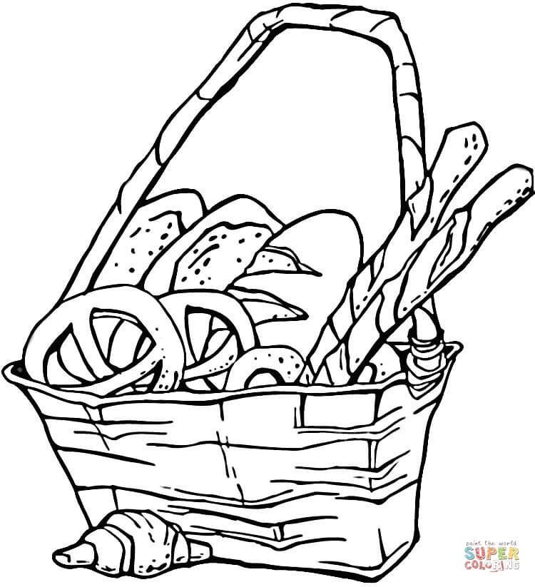 750x823 Coloring Pages Bread Basket Of Pretzels And Bread Coloring Page