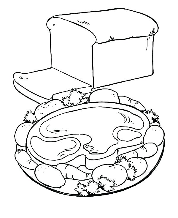 600x734 Breakfast Coloring Pages Bread Healthy Breakfast With Meat