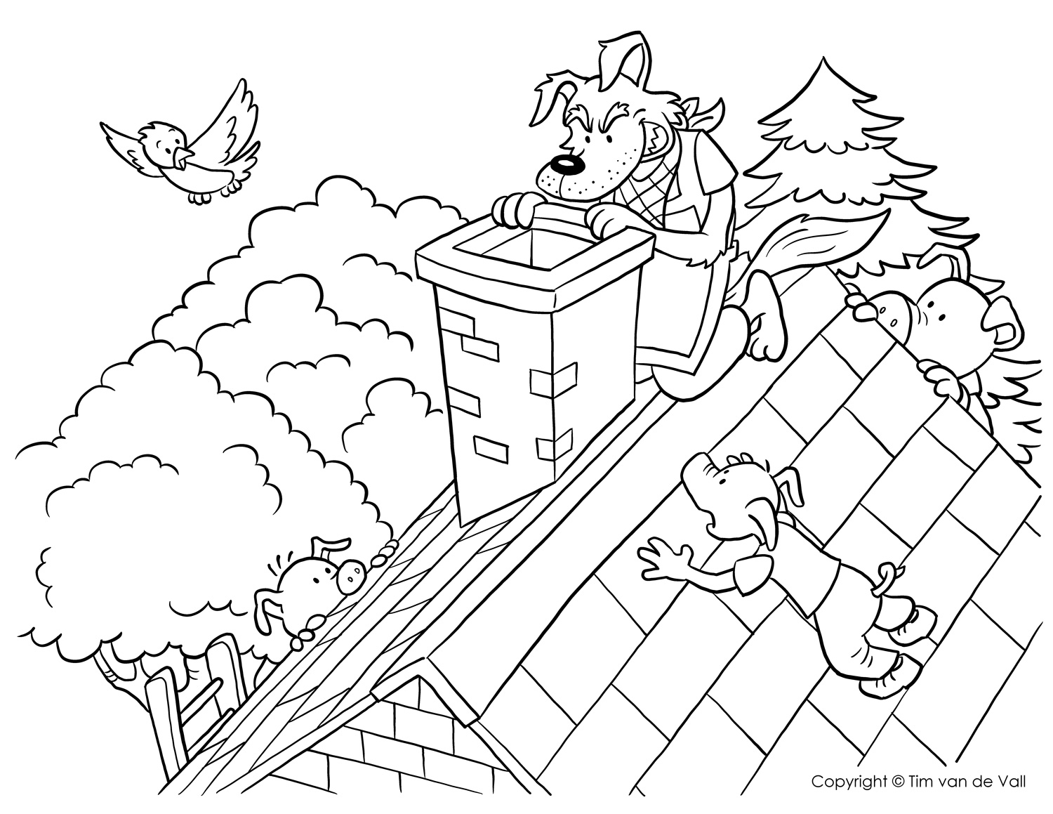 1500x1159 Big Bad Wolf At Chimney Coloring Page Pages